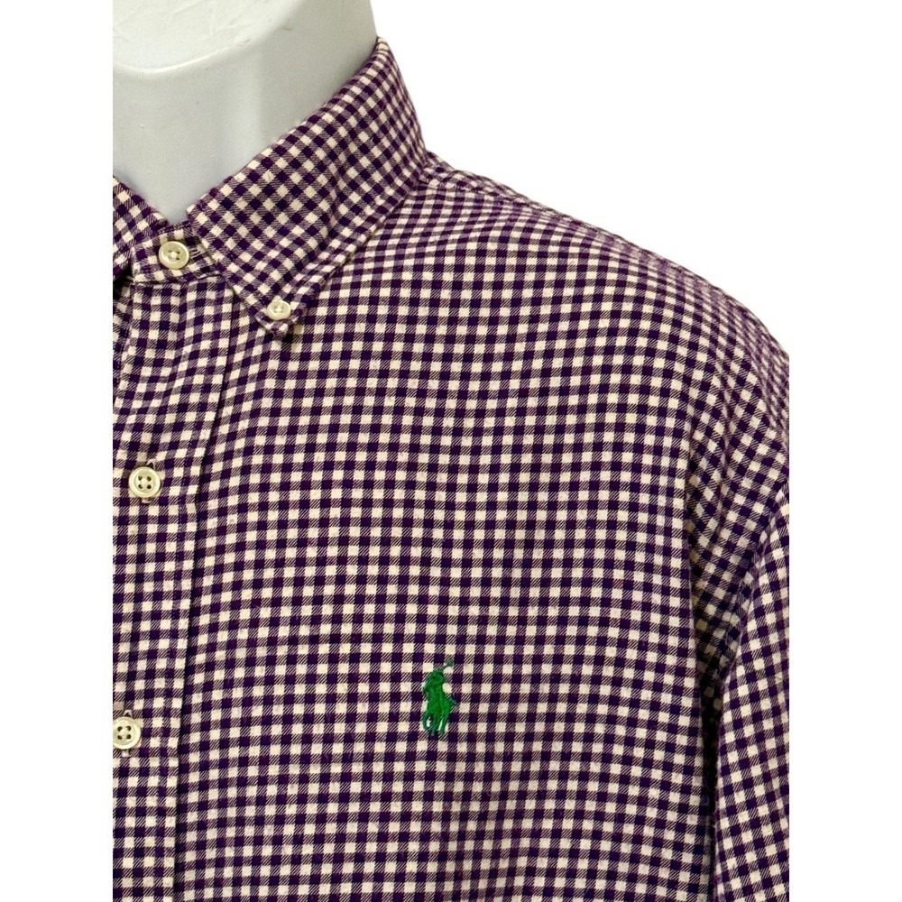 Ralph Lauren Shirt Men L Purple Flannel Button Check Green Pony Classic Fit VTG